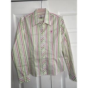 Lilly Pulitzer White Label White Pastel Green Pink Striped Button Up Size 2